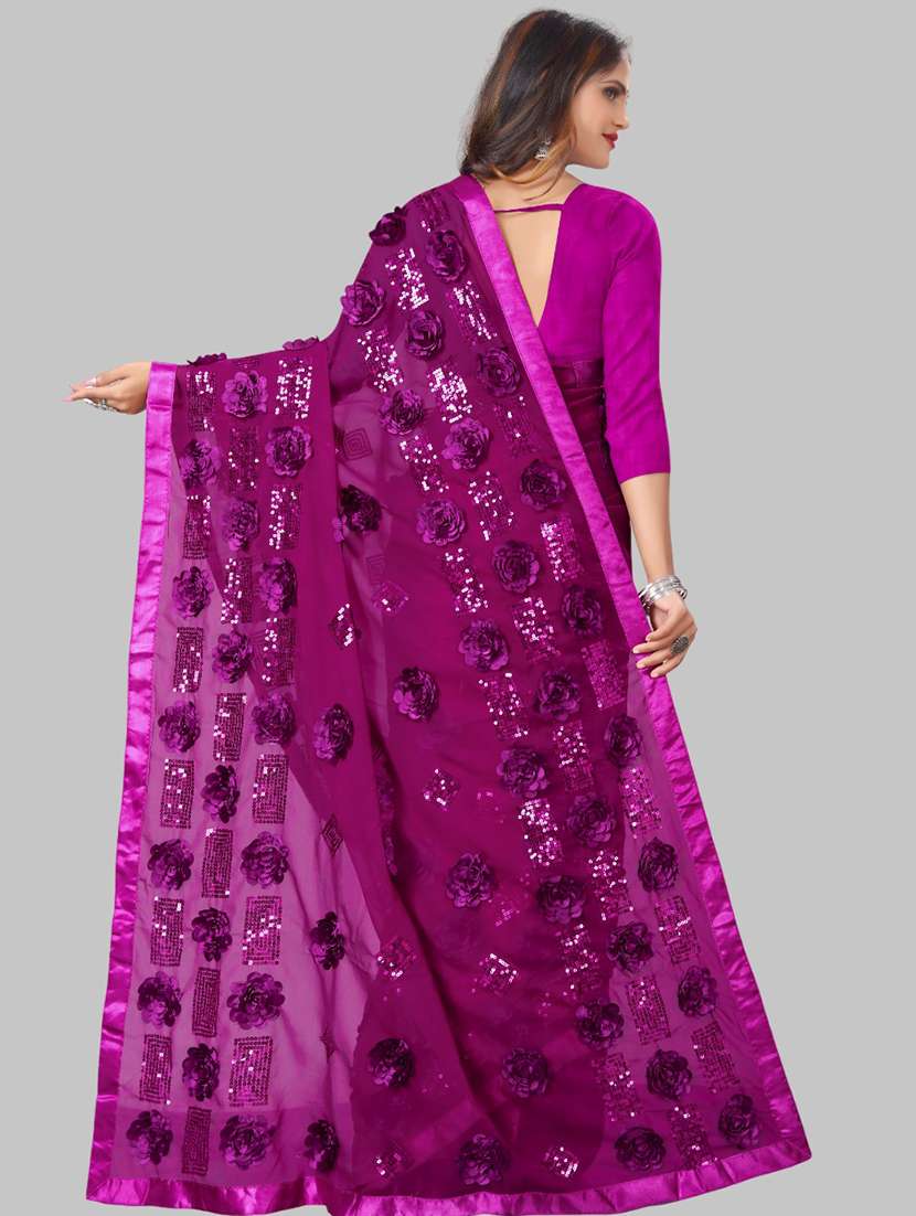 women solid with work embellished saree with blouse - 22103263 - Standard Image - 3