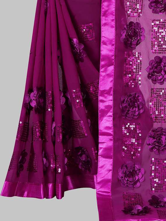 women solid with work embellished saree with blouse - 22103263 - Standard Image - 5