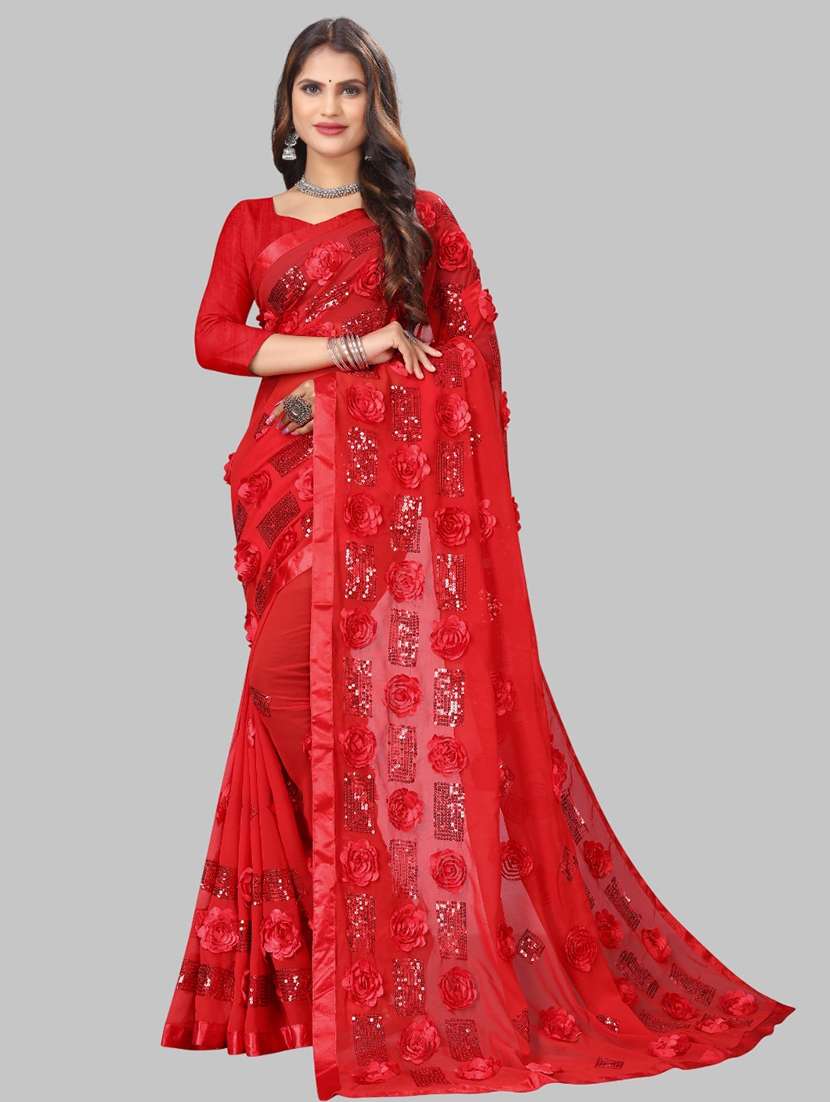 women solid with work embellished saree with blouse - 22103264 - Zoom Image - 0