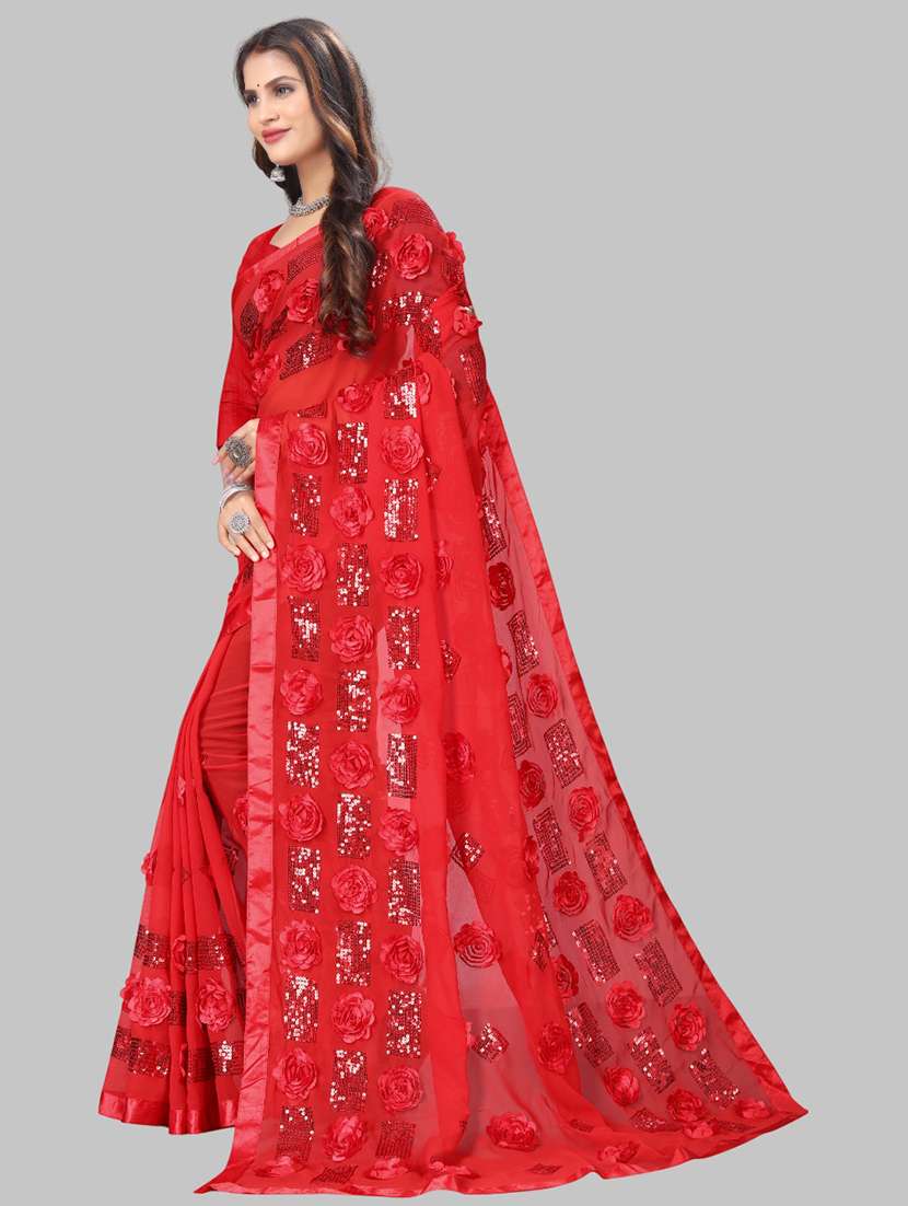 women solid with work embellished saree with blouse - 22103264 - Standard Image - 3