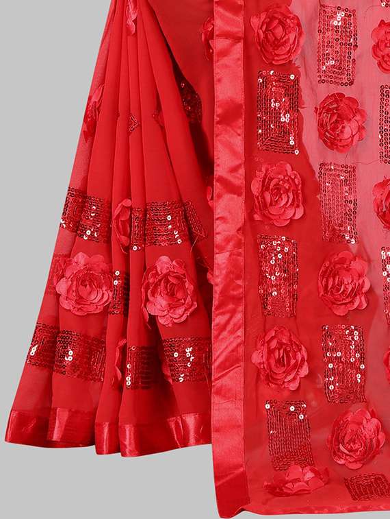 women solid with work embellished saree with blouse - 22103264 - Standard Image - 5