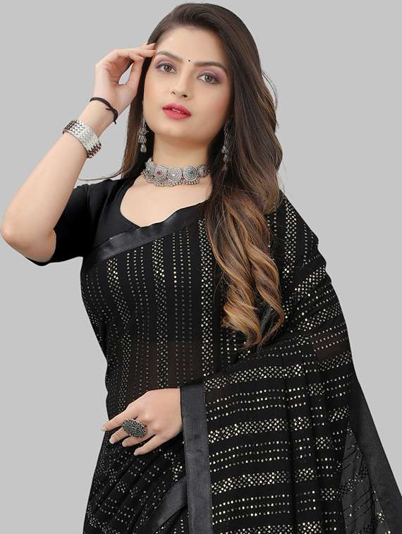 women solid with work embellished saree with blouse - 22103265 - Standard Image - 5