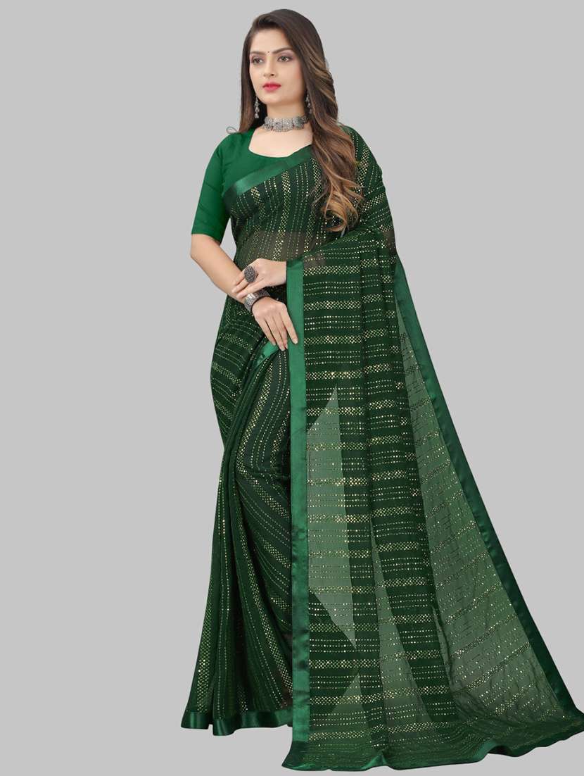 women solid with work embellished saree with blouse - 22103266 - Zoom Image - 0