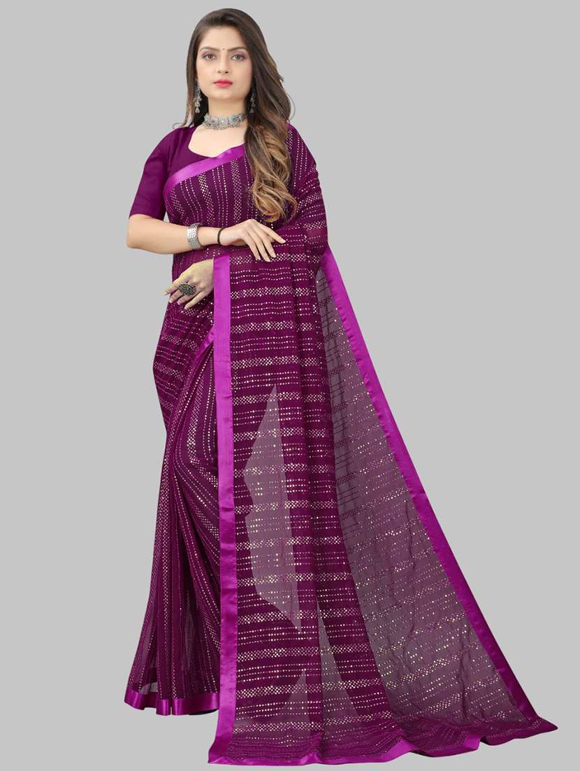 women solid with work embellished saree with blouse - 22103268 -  Zoom Image - 0