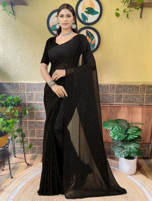 women solid with work embellished saree with blouse - 22103270 -  Standard Image - 0