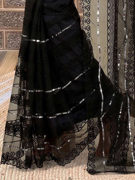 women solid with work embellished saree with blouse - 22103271 - Standard Image - 5