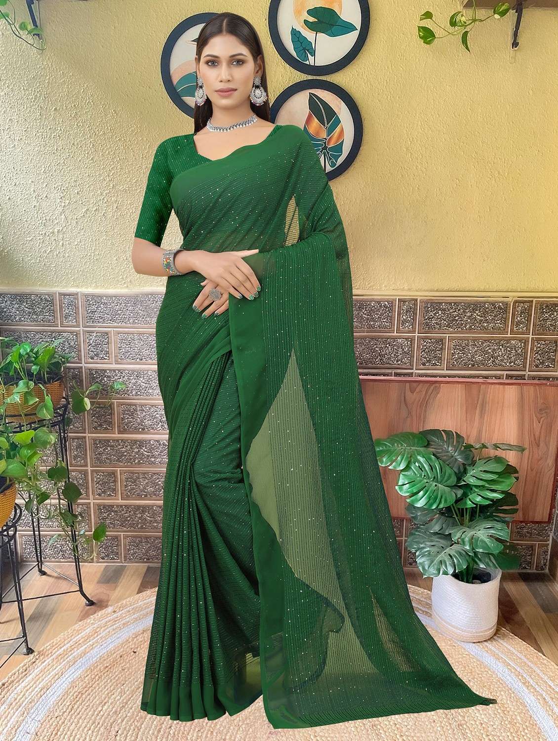 women solid with work embellished saree with blouse - 22103273 -  Zoom Image - 0