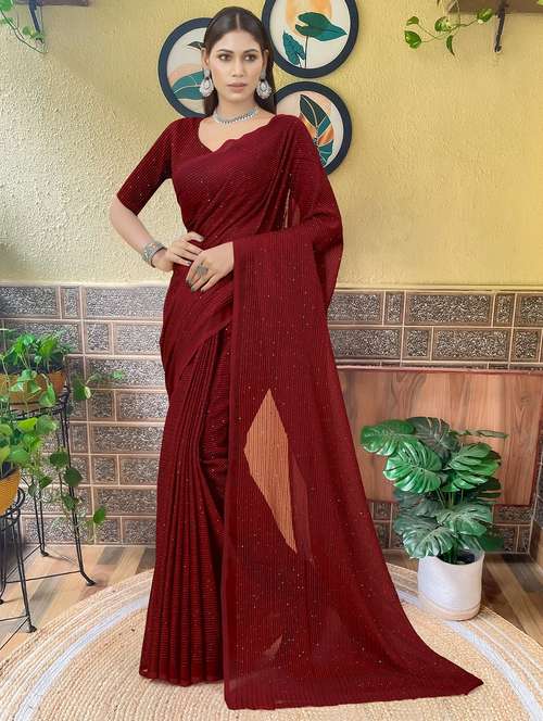 women solid with work embellished saree with blouse - 22103274 -  Standard Image - 0
