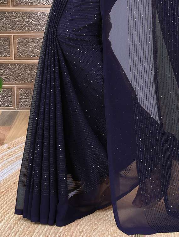 women solid with work embellished saree with blouse - 22103275 - Standard Image - 5