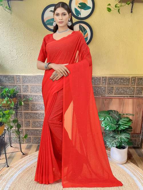 women solid with work embellished saree with blouse - 22103277 -  Standard Image - 0