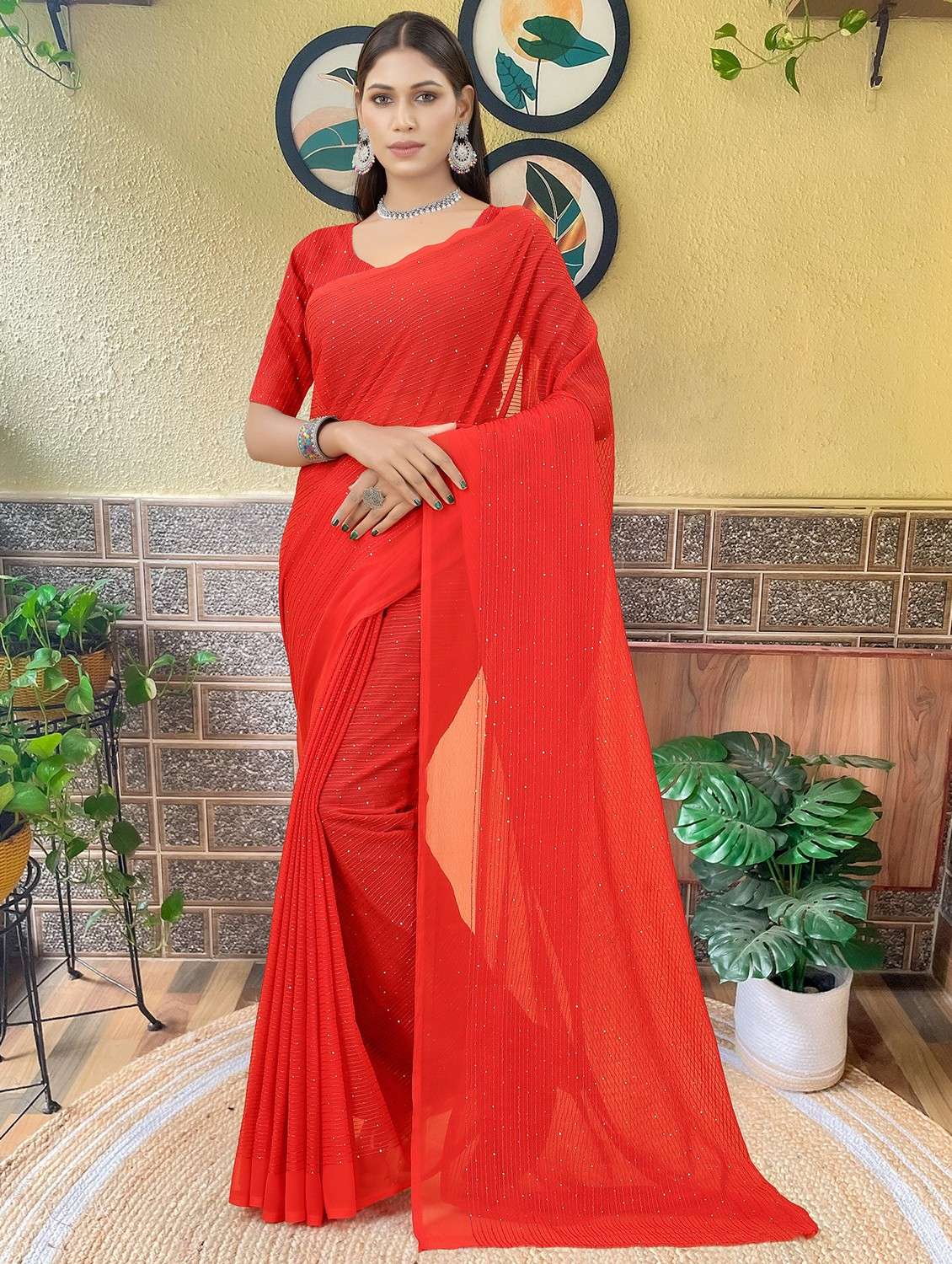 women solid with work embellished saree with blouse - 22103277 -  Zoom Image - 0