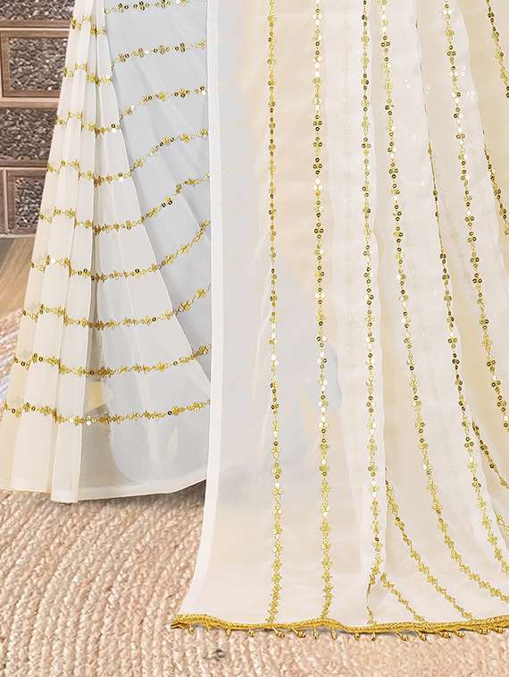 women solid with work embellished saree with blouse - 22103280 - Standard Image - 5