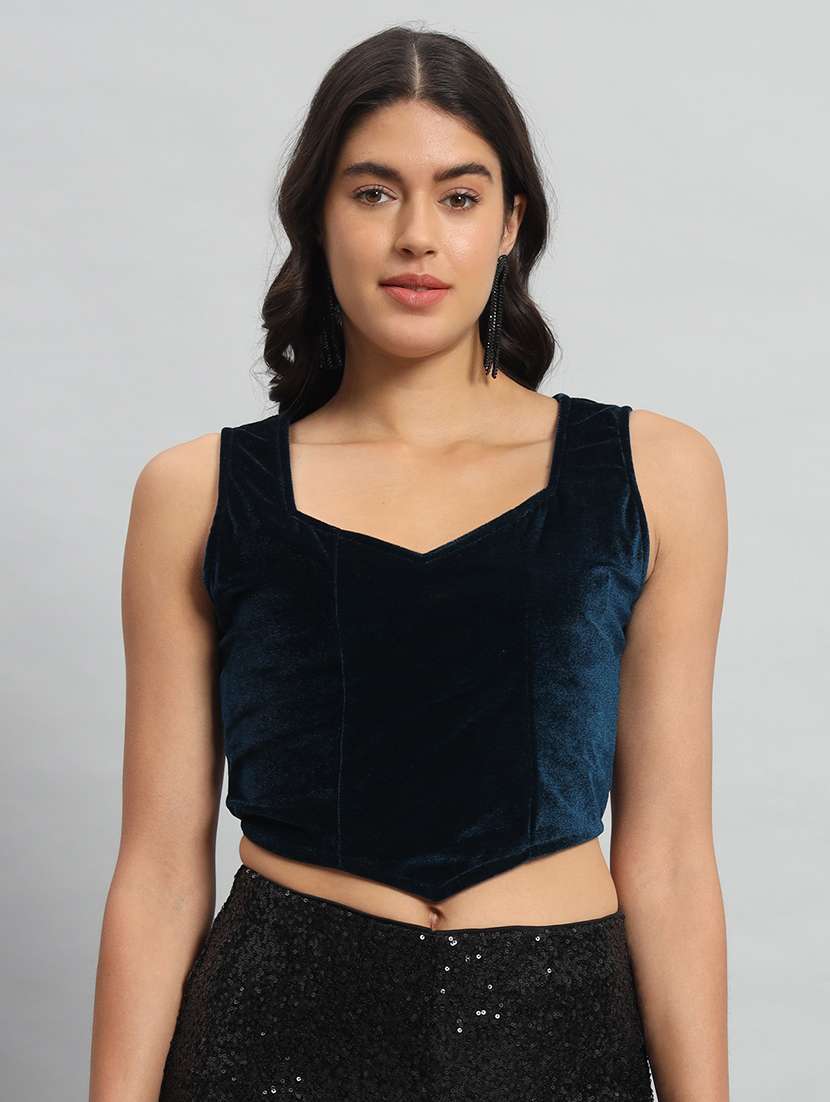 women solid sleeveless stitched blouse