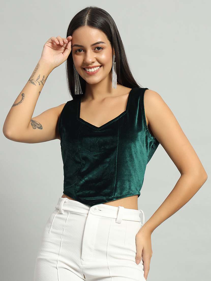 women solid sleeveless stitched blouse
