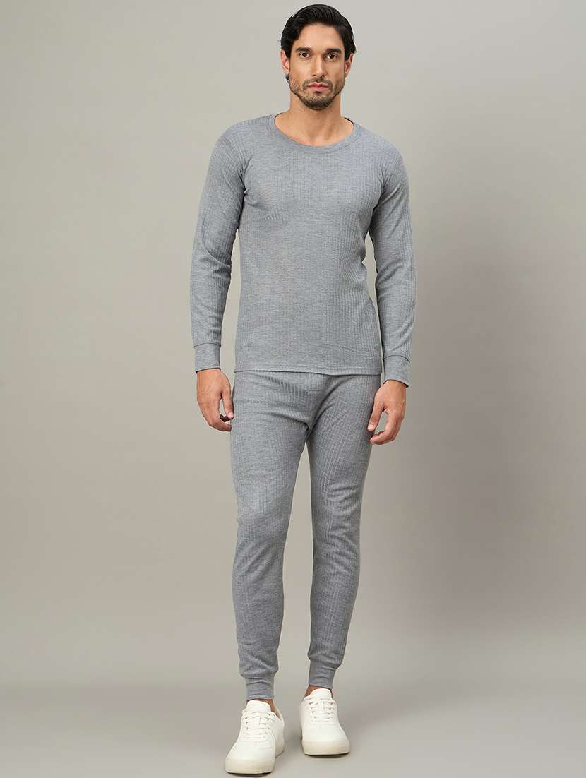 men solid full sleeve thermal set