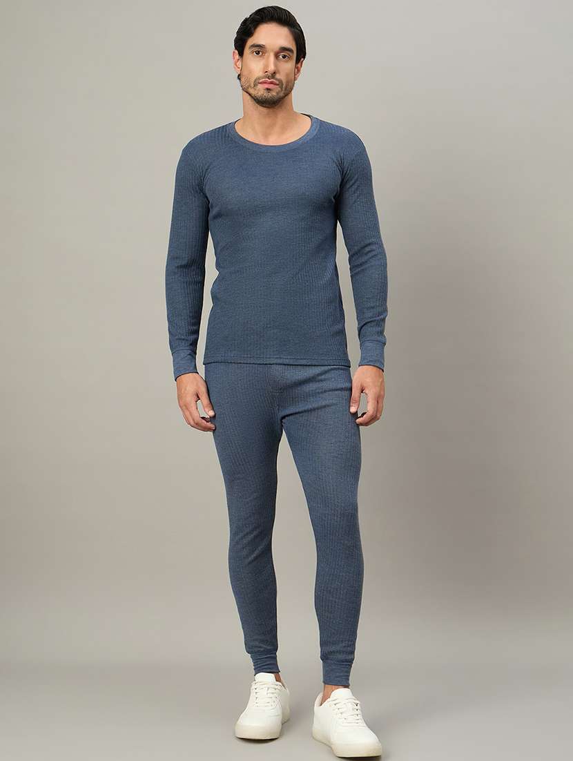 men solid full sleeve thermal set