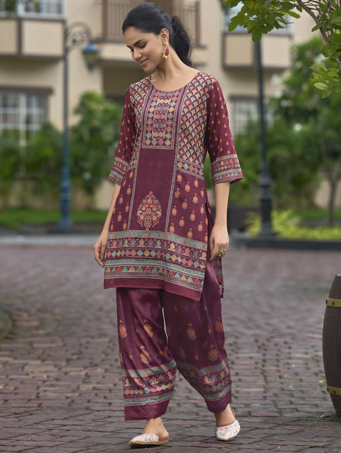 women printed three quarter sleeve ethnic co-ord set - 22103958 -  Zoom Image - 0