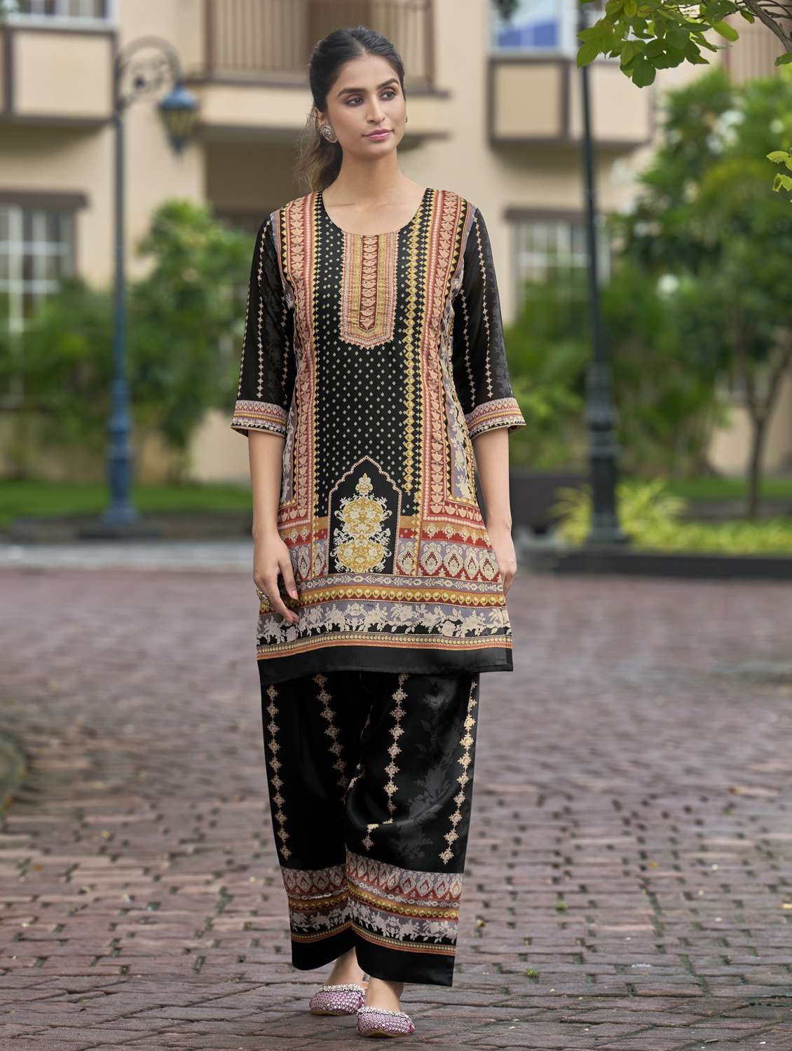 women printed three quarter sleeve ethnic co-ord set - 22103960 - Zoom Image - 0