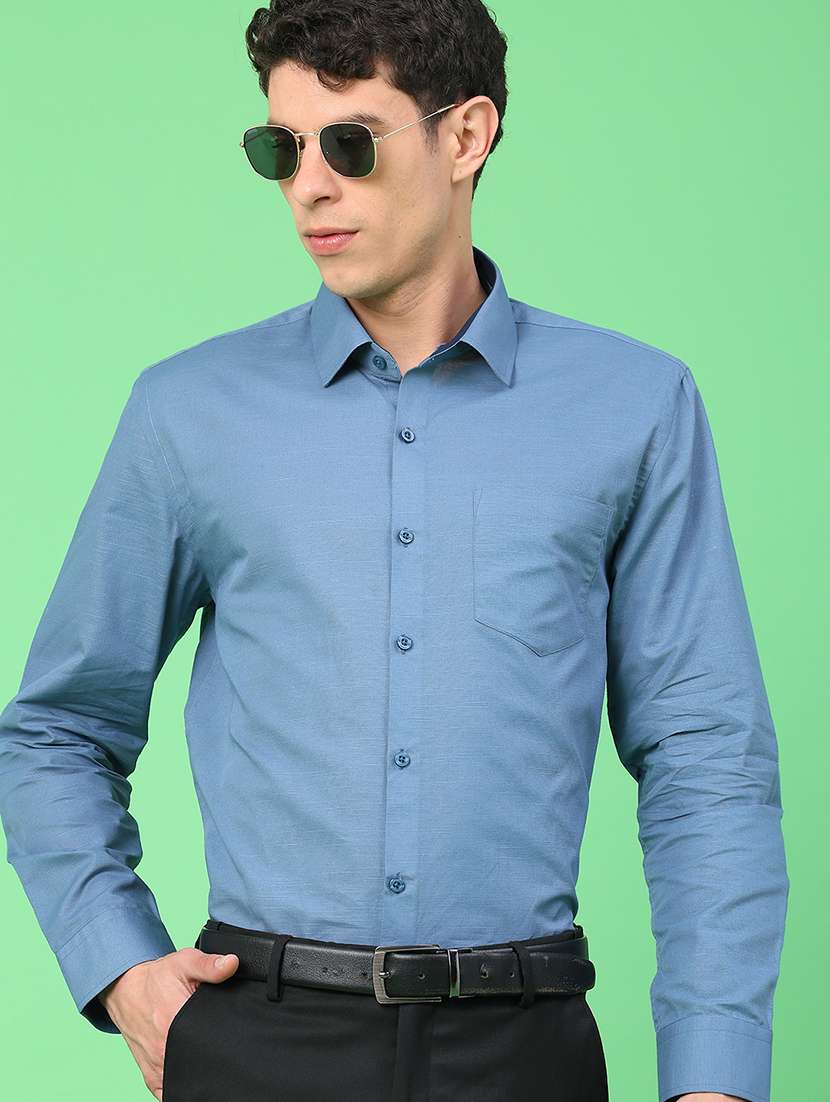 men solid long sleeve slim fit formal shirt