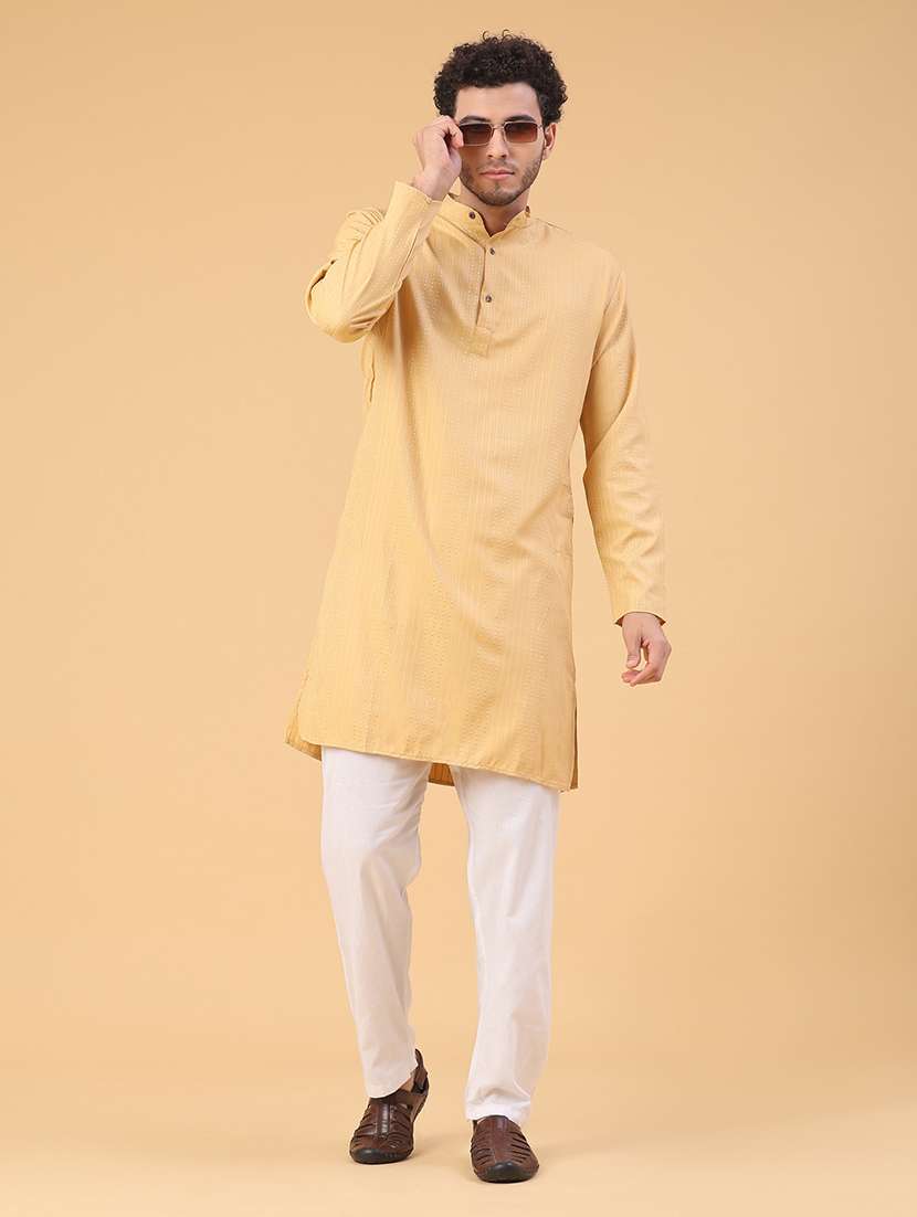 men self design mandarin kurta pyjama ethnic wear set