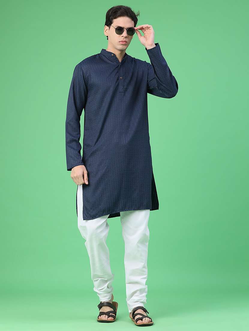 men self design mandarin kurta pyjama ethnic wear set