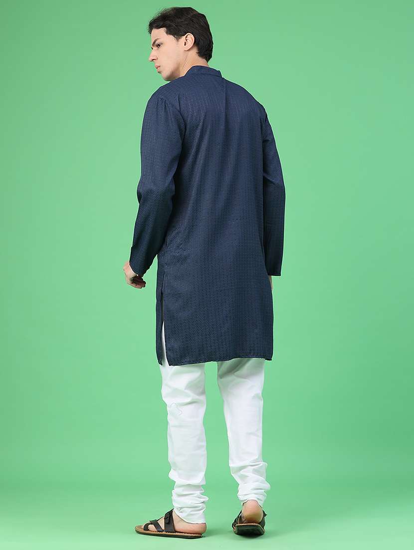 Men Self Design Mandarin Kurta Pyjama Ethnic Wear Set - 22105389 -  Standard Image - 3