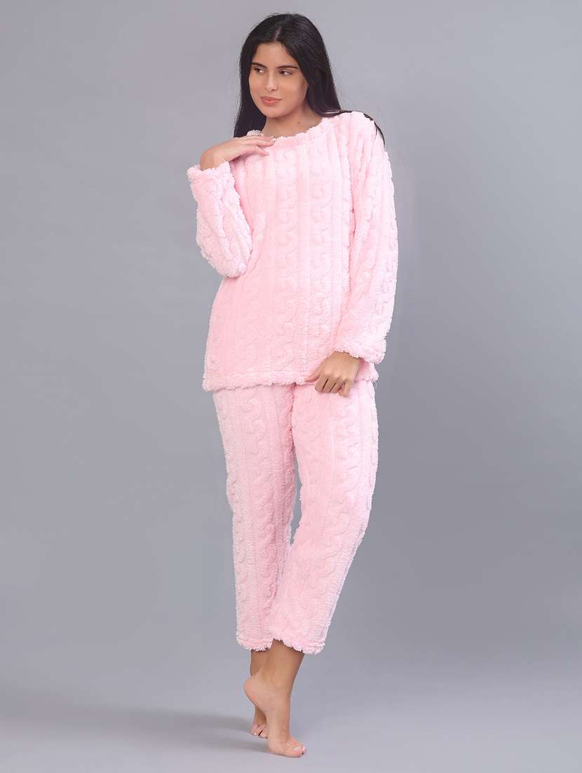 women solid nightwear pyjama set