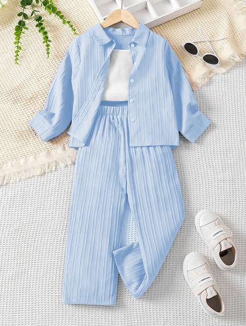 girls solid shirt & trouser co-ord set - 22105490 -  Standard Image - 0