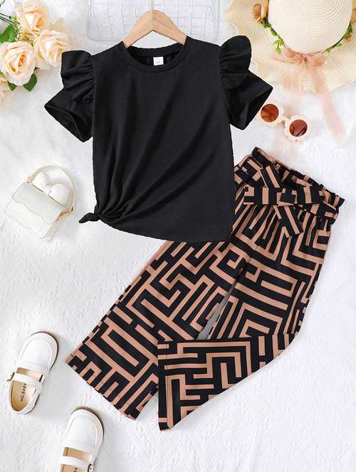girls printed top & palazzo co-ord set - 22105497 -  Standard Image - 0