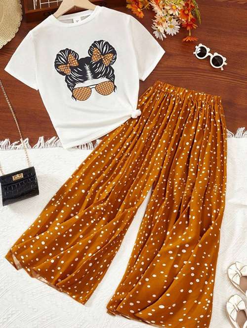 girls printed top & palazzo co-ord set - 22105502 - Standard Image - 0