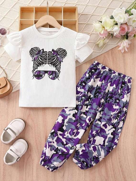 girls printed top & palazzo set co-ord set