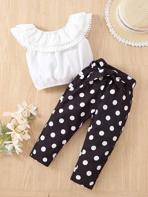 girls polka doted top & trouser co-ord set - 22105509 -  Standard Image - 0