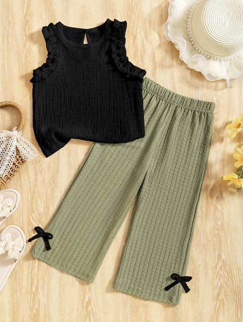 girls solid top & palazzo co-ord set - 22105516 - Standard Image - 0