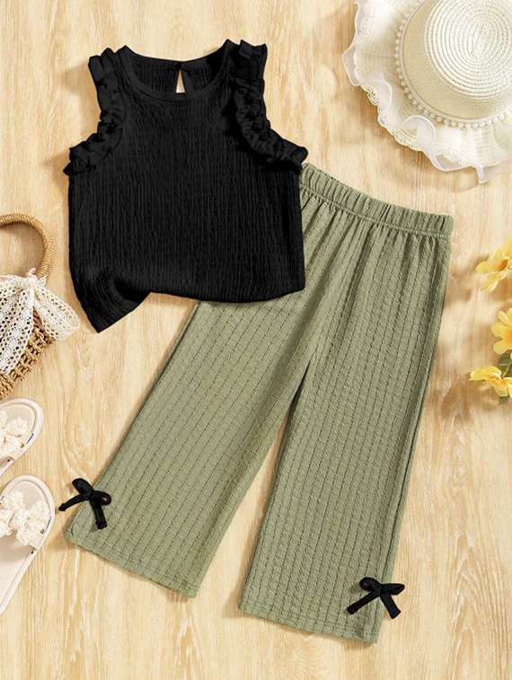 girls solid top & palazzo co-ord set - 22105516 - Zoom Image - 0