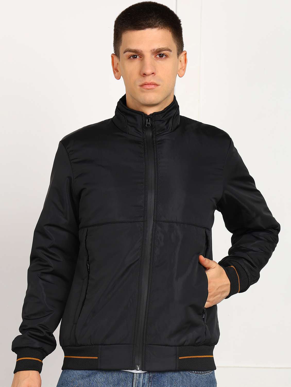 men solid long sleeve puffer jacket