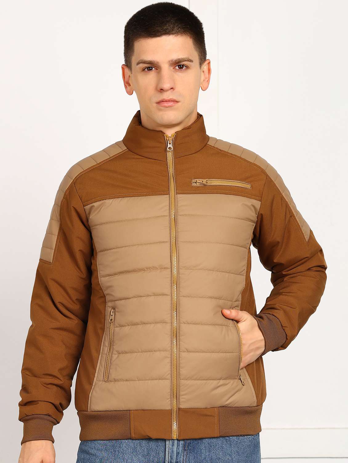 men color block long sleeve puffer jacket