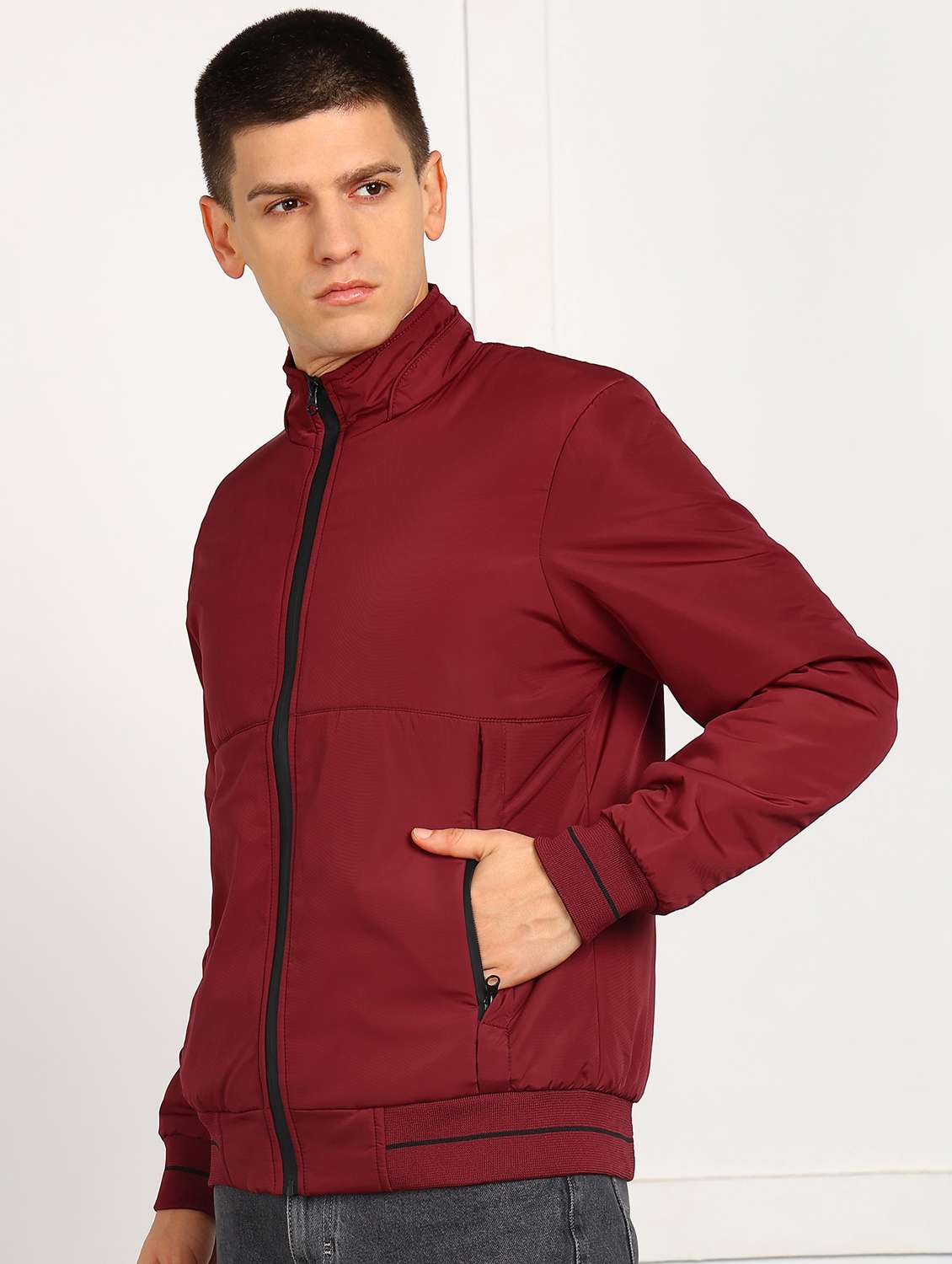men solid long sleeve puffer jacket
