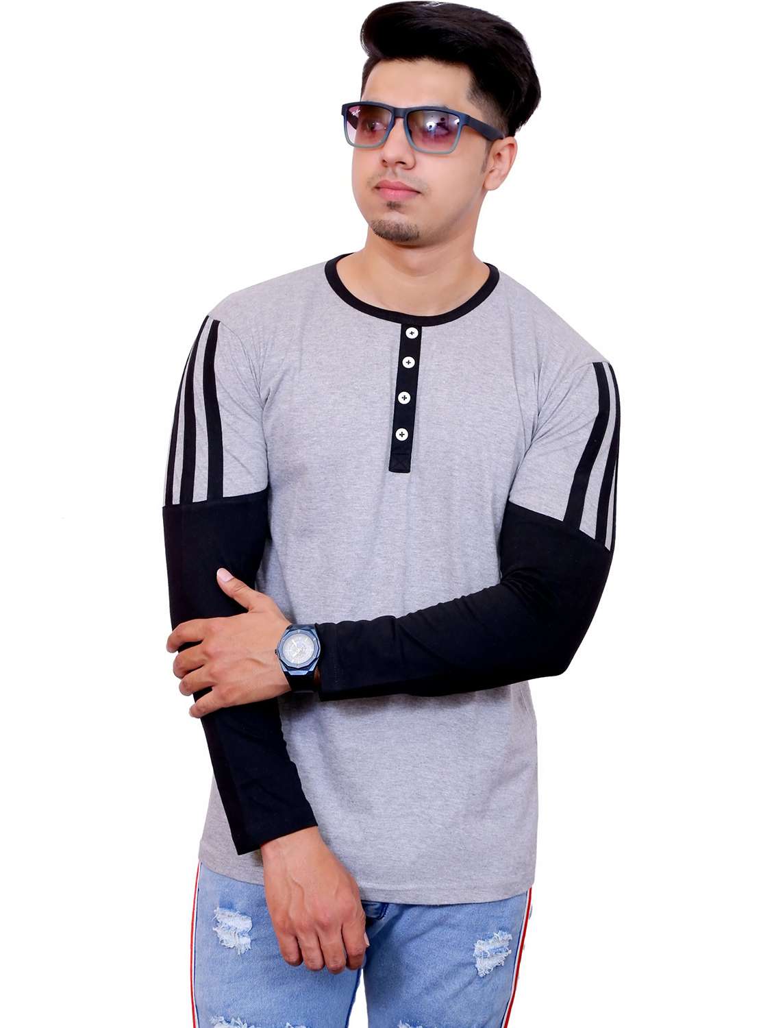 men color block long sleeve regular fit t-shirt