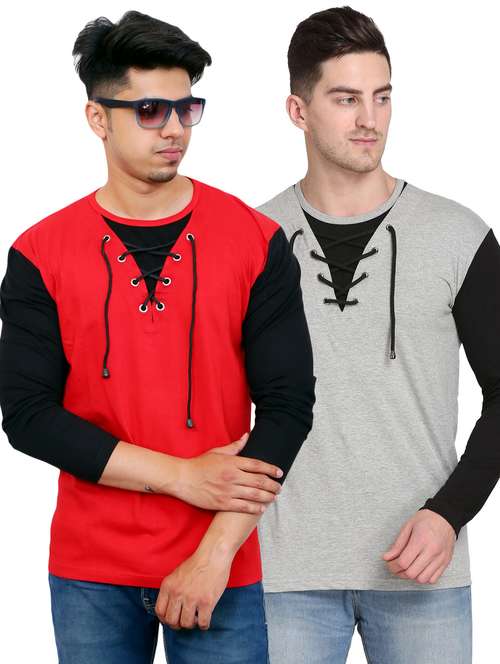 men pack of 2 color block long sleeve t-shirt - 22105745 -  Standard Image - 0