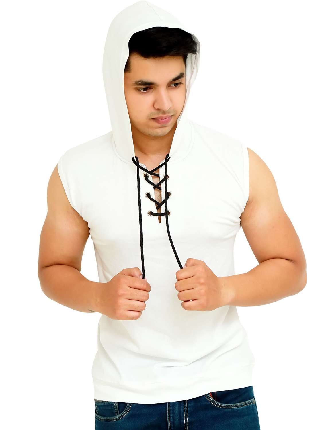 men solid sleeveless regular fit t-shirt
