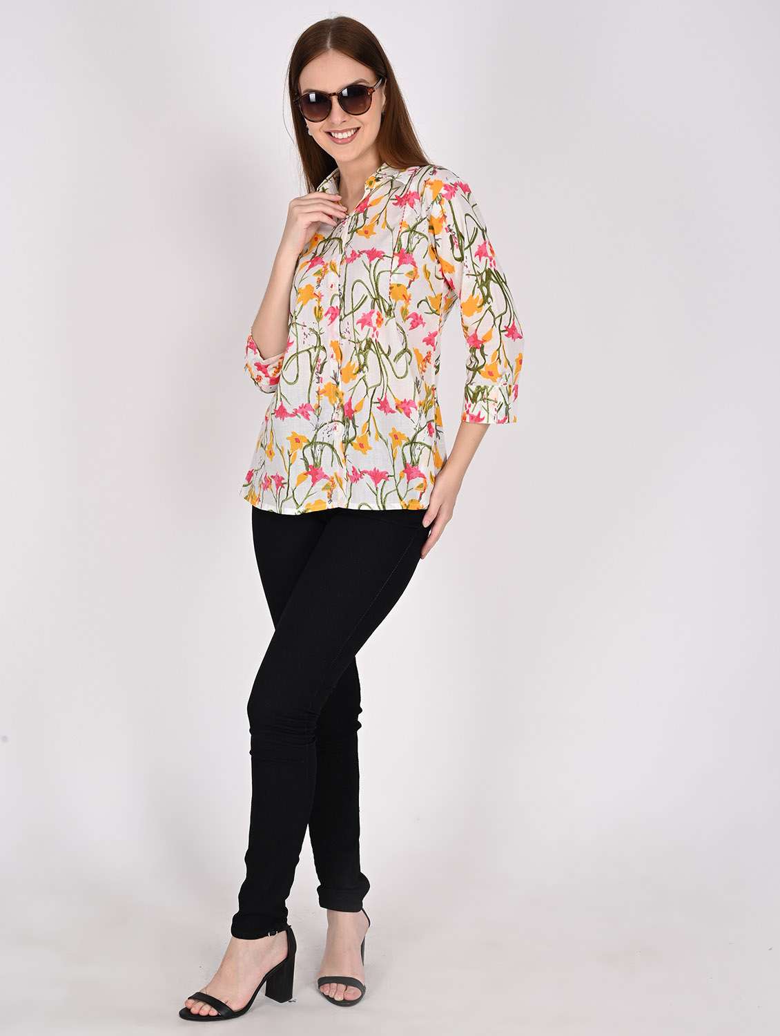 women floral printed three quarter sleeve ethnic top - 22105853 - Standard Image - 3
