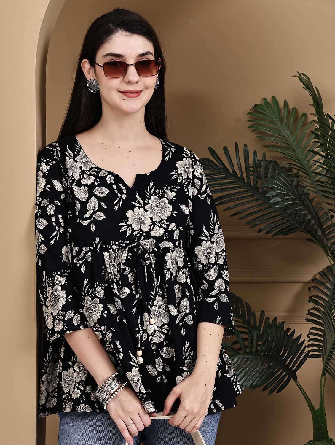 women floral printed three quarter sleeve ethnic top - 22105855 - Zoom Image - 0