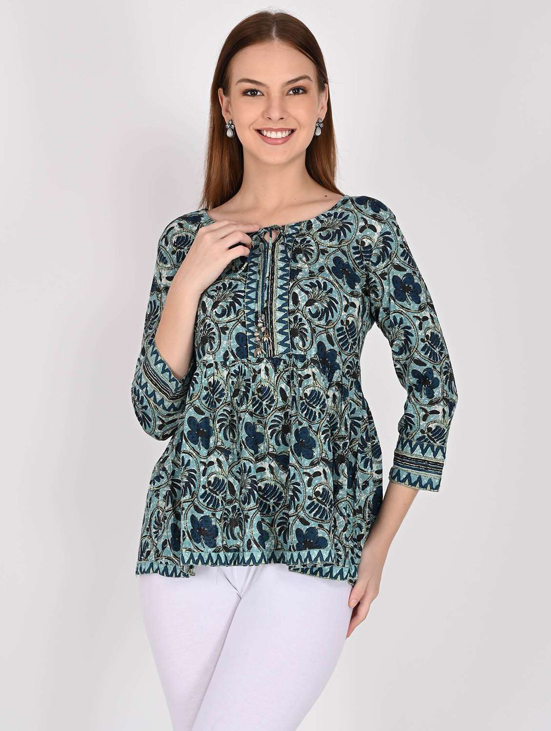 women floral printed three quarter sleeve ethnic top - 22105856 - Zoom Image - 0