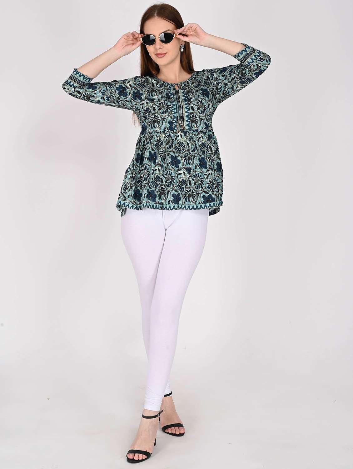 women floral printed three quarter sleeve ethnic top - 22105856 - Standard Image - 3