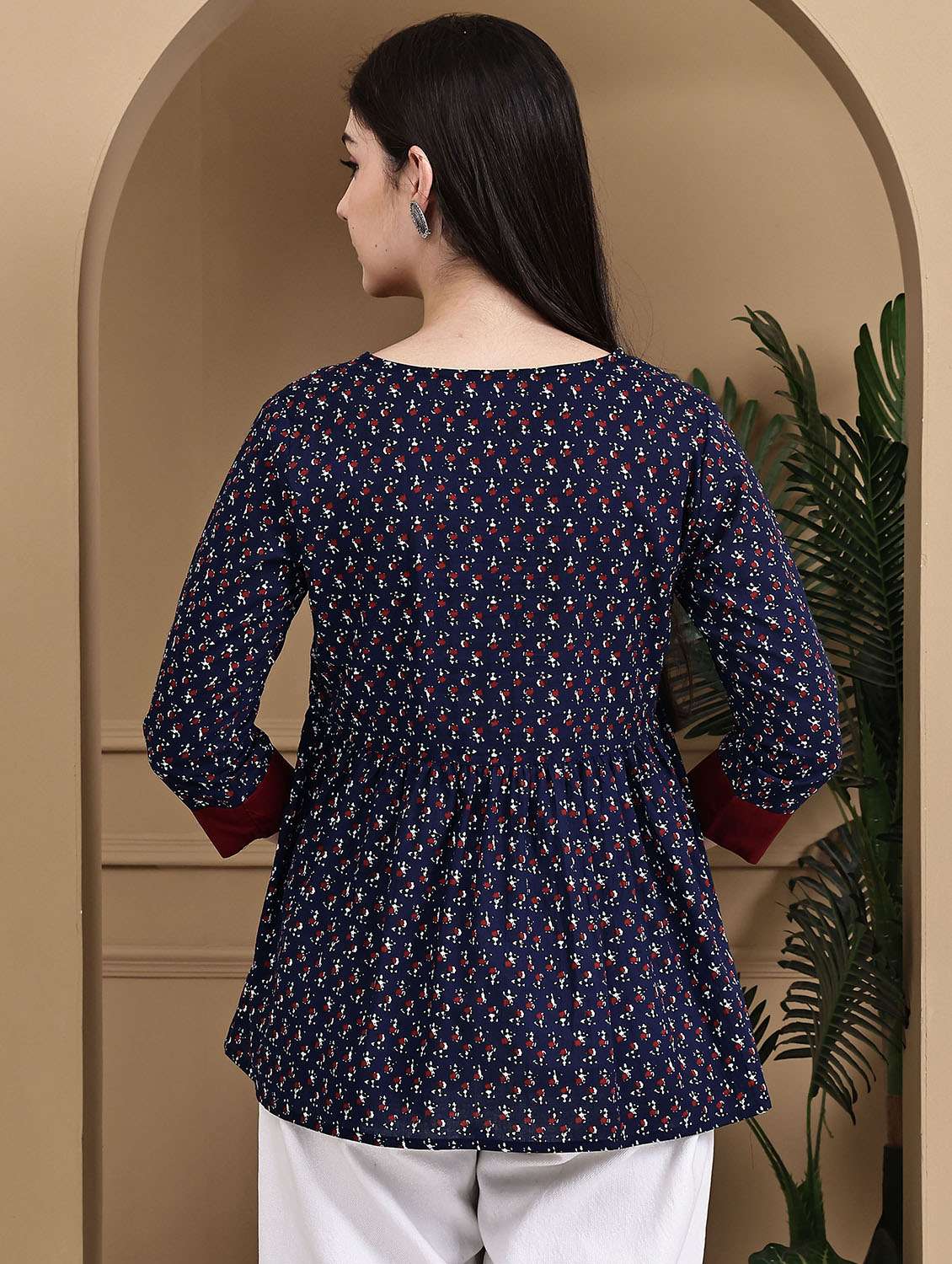 women floral printed three quarter sleeve ethnic top - 22105858 -  Standard Image - 3