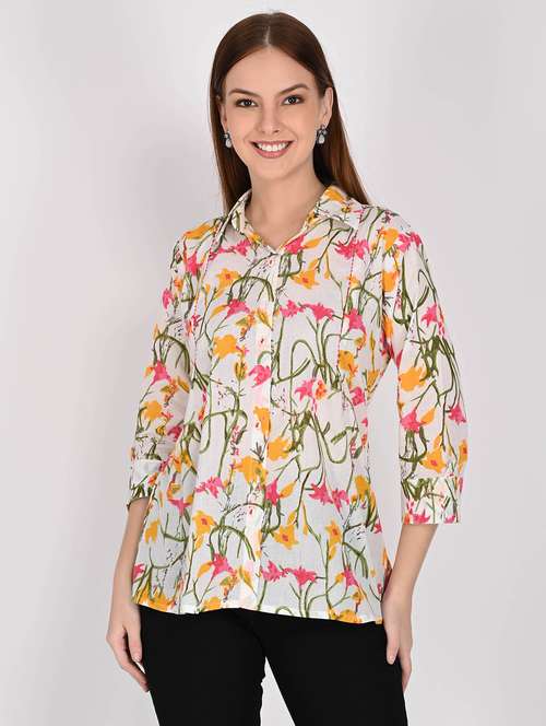 women floral printed three quarter sleeve ethnic top - 22105859 -  Standard Image - 0