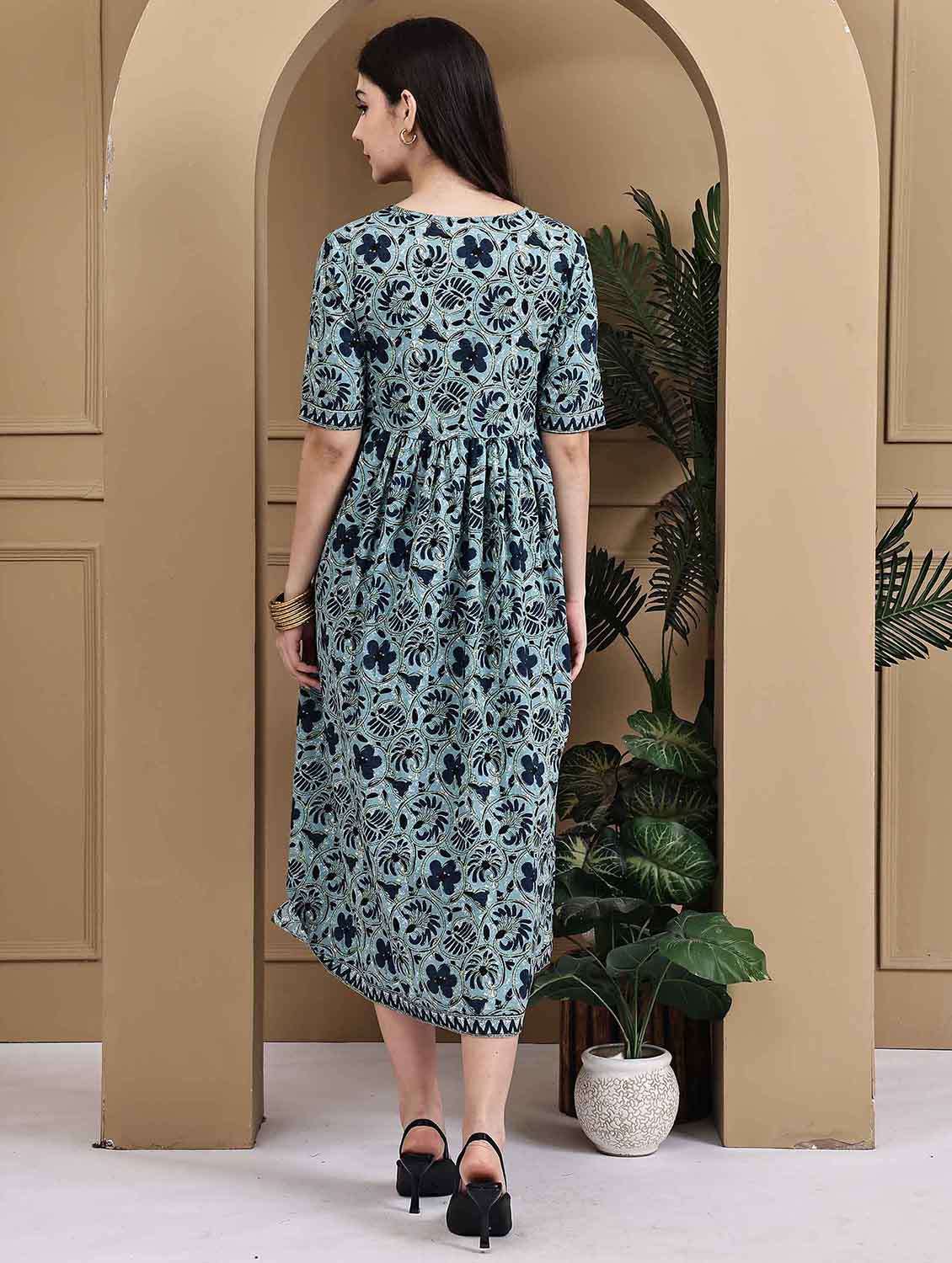 women floral printed short sleeve a-line ethnic dress - 22105864 - Standard Image - 3