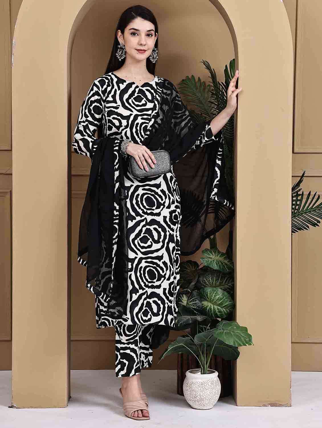 women printed three quarter sleeve kurta pant with dupatta set - 22105871 -  Standard Image - 3