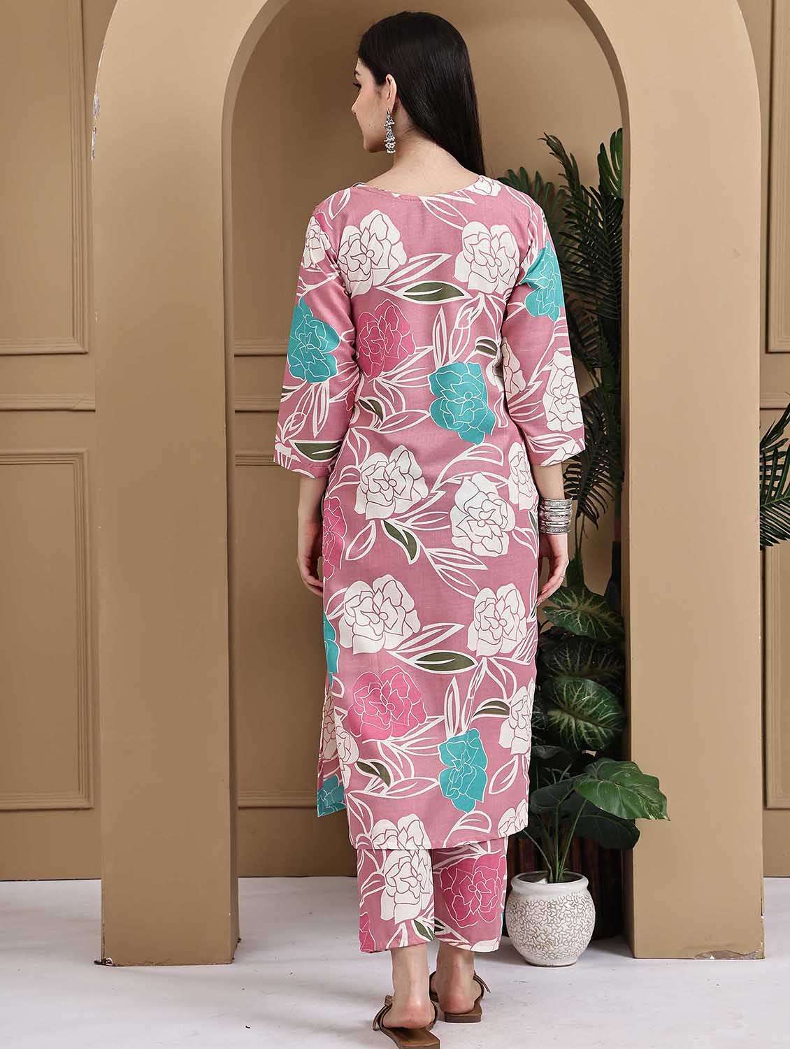 women printed three quarter sleeve kurta pant set - 22105873 - Standard Image - 3