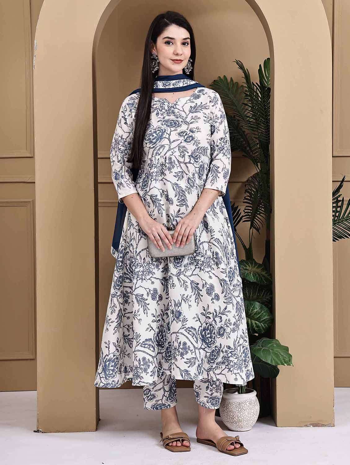women printed three quarter sleeve kurta pant with dupatta set - 22105877 -  Standard Image - 3